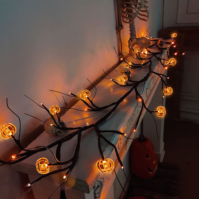 6.5 Ft Halloween LED Willow Vine String Light Cool Cartoon Bat Pumpkin Decoration For Indoor Outdoor Party House Decor