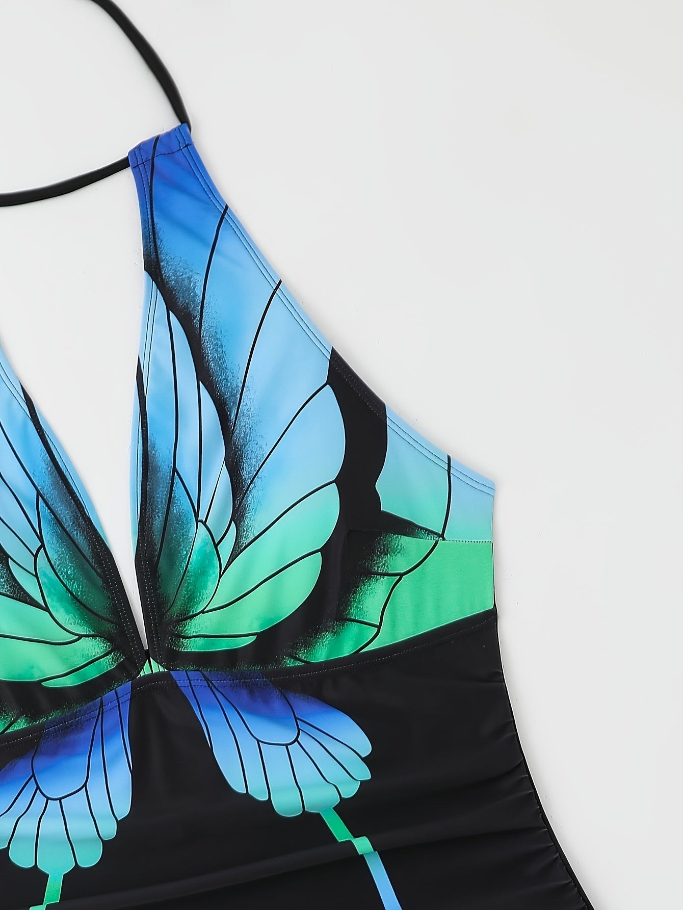 Women's Large-size One-piece Swimming Suit With Positioning Print, Sexy Backless Butterfly Pattern Swimsuit, Beach Style