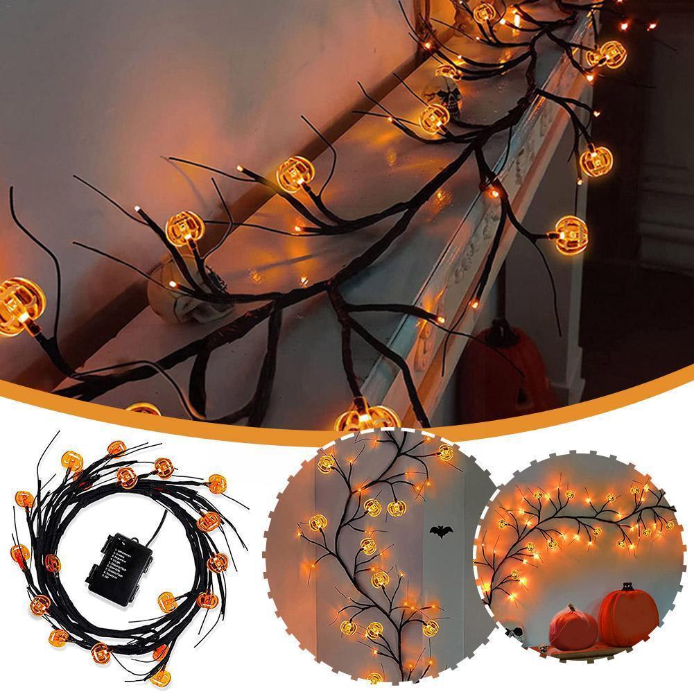 6.5 Ft Halloween LED Willow Vine String Light Cool Cartoon Bat Pumpkin Decoration For Indoor Outdoor Party House Decor
