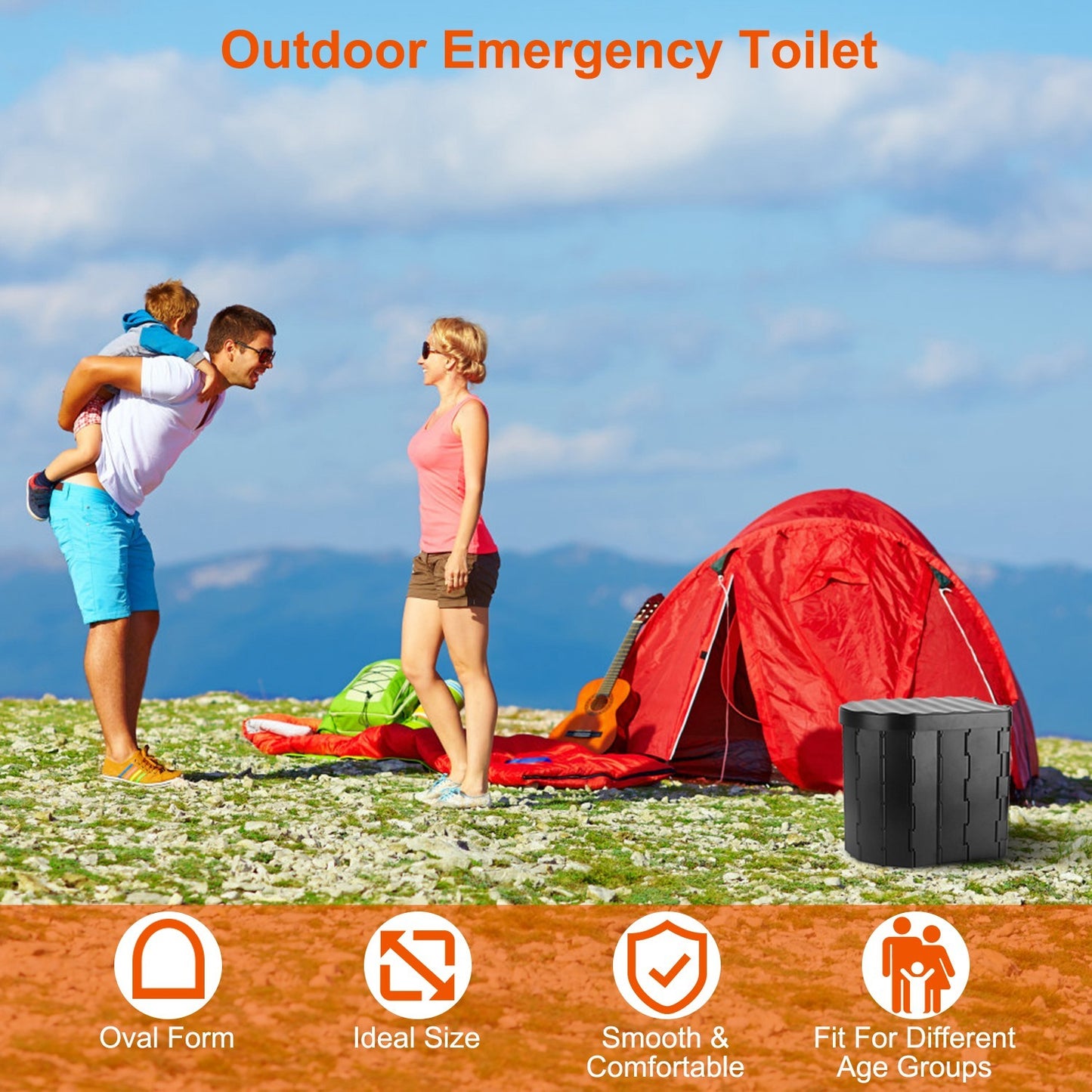 1Pc Foldable Emergency Toilet Portable Porta Potty For Car Travel Camping Boating Hiking Cleanable Travel Commode With Lid Carry Bag 1 Roll Garbage Bags