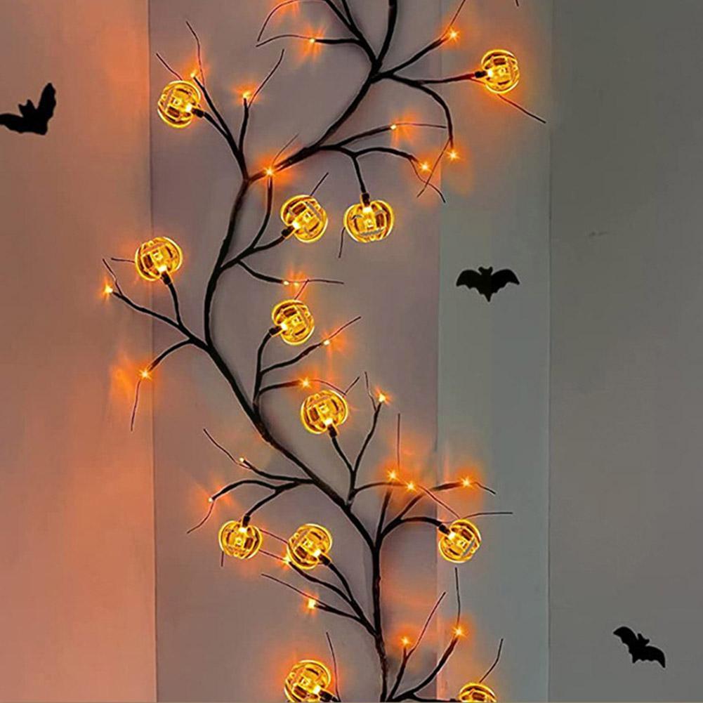 6.5 Ft Halloween LED Willow Vine String Light Cool Cartoon Bat Pumpkin Decoration For Indoor Outdoor Party House Decor