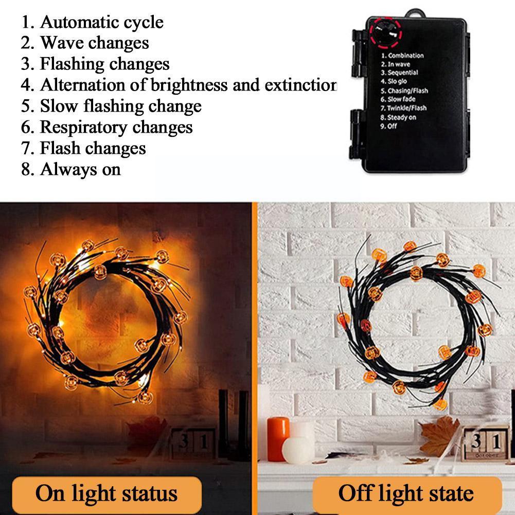 6.5 Ft Halloween LED Willow Vine String Light Cool Cartoon Bat Pumpkin Decoration For Indoor Outdoor Party House Decor