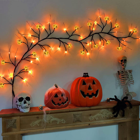 6.5 Ft Halloween LED Willow Vine String Light Cool Cartoon Bat Pumpkin Decoration For Indoor Outdoor Party House Decor