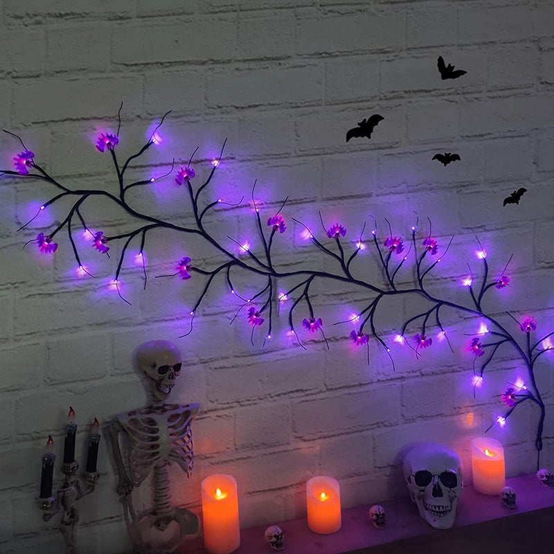 6.5 Ft Halloween LED Willow Vine String Light Cool Cartoon Bat Pumpkin Decoration For Indoor Outdoor Party House Decor